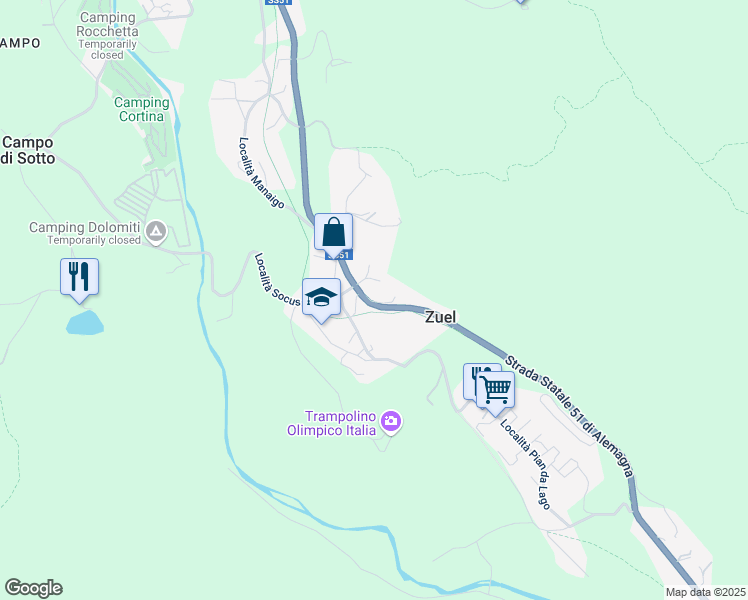 map of restaurants, bars, coffee shops, grocery stores, and more near 46 Località Zuel di Sopra in Cortina d'Ampezzo