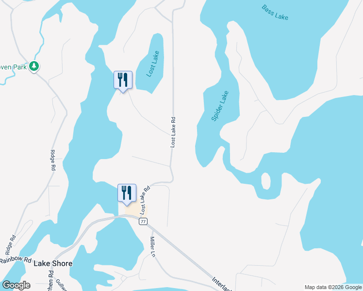 map of restaurants, bars, coffee shops, grocery stores, and more near 7976 Lost Lake Road in Lake Shore