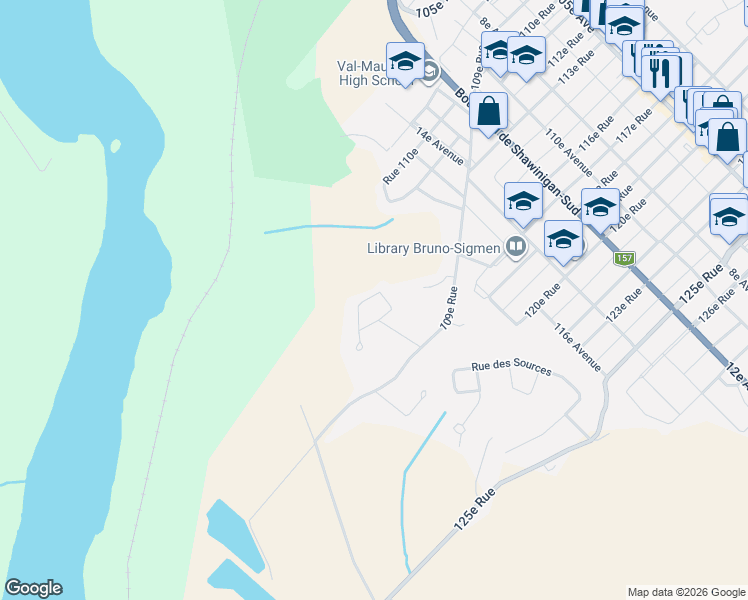 map of restaurants, bars, coffee shops, grocery stores, and more near 395 Rue du Site-Perreault in Shawinigan