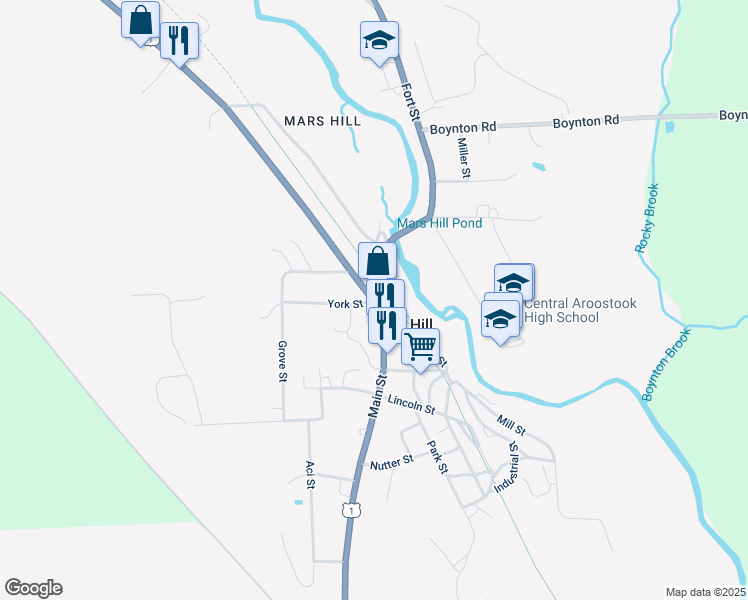 map of restaurants, bars, coffee shops, grocery stores, and more near 55 Benjamin Street in Mars Hill