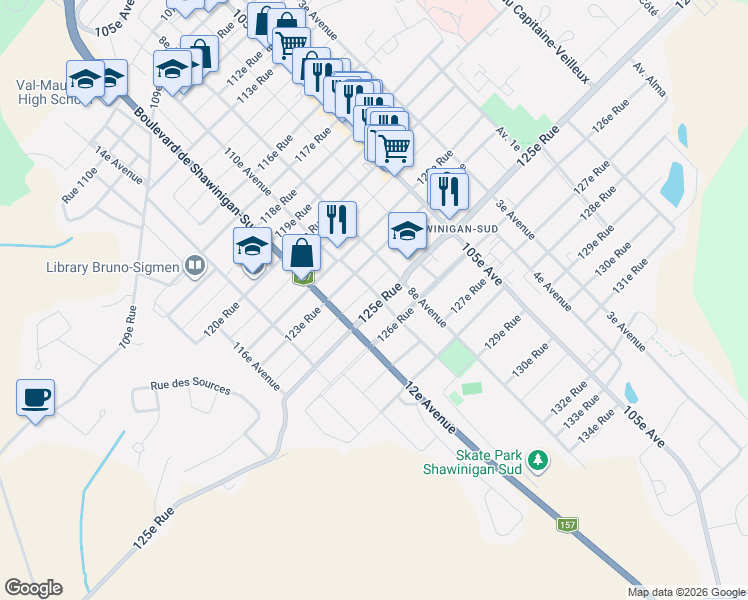 map of restaurants, bars, coffee shops, grocery stores, and more near 1012 125e Rue in Shawinigan