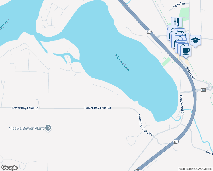 map of restaurants, bars, coffee shops, grocery stores, and more near 25098 Nisswa Lake Lane in Nisswa