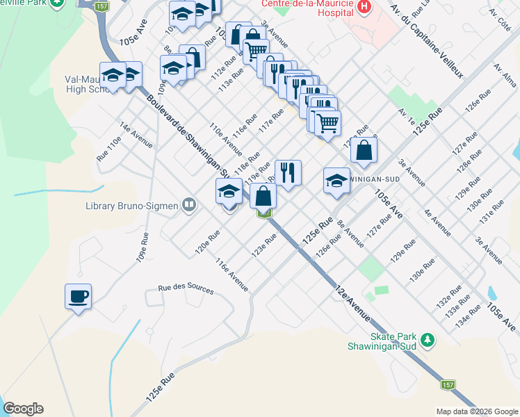map of restaurants, bars, coffee shops, grocery stores, and more near 2195 Boulevard de Shawinigan-Sud in Shawinigan