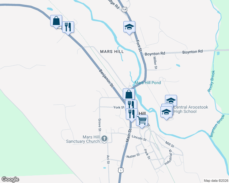map of restaurants, bars, coffee shops, grocery stores, and more near 27 Benjamin Street in Mars Hill