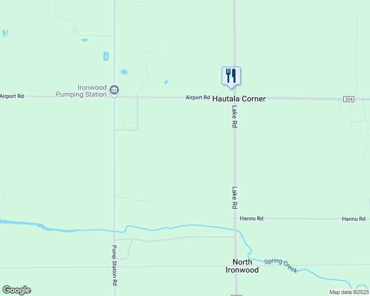 map of restaurants, bars, coffee shops, grocery stores, and more near N11627 Lake Road in Ironwood