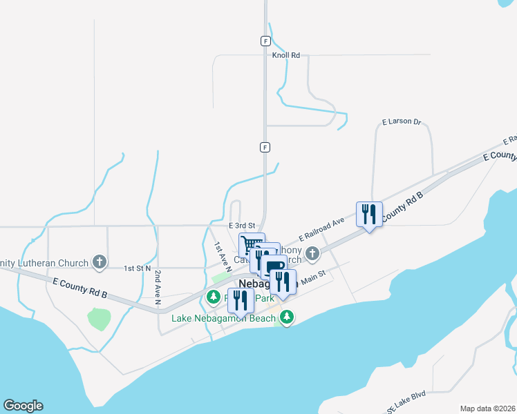 map of restaurants, bars, coffee shops, grocery stores, and more near 11591 East 3rd Street in Lake Nebagamon