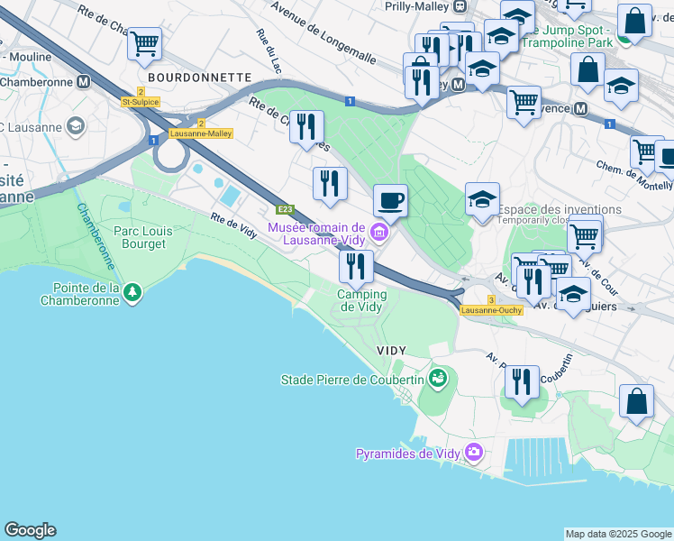 map of restaurants, bars, coffee shops, grocery stores, and more near 9 Route de Vidy in Lausanne