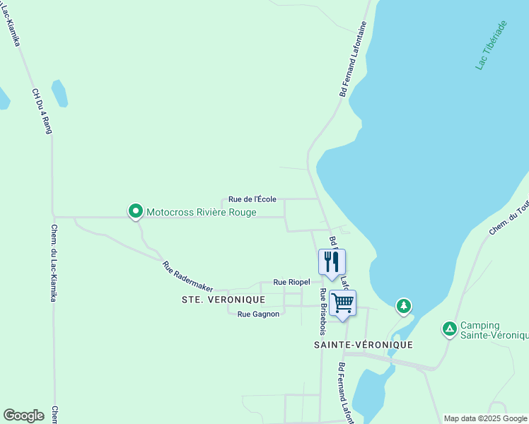 map of restaurants, bars, coffee shops, grocery stores, and more near 294 Montée Kiamika in Rivière-Rouge