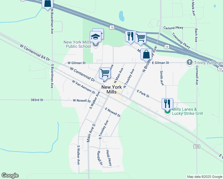 map of restaurants, bars, coffee shops, grocery stores, and more near in New York Mills