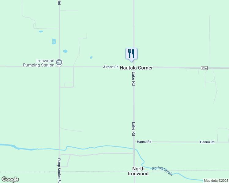 map of restaurants, bars, coffee shops, grocery stores, and more near N11627 Lake Road in Ironwood