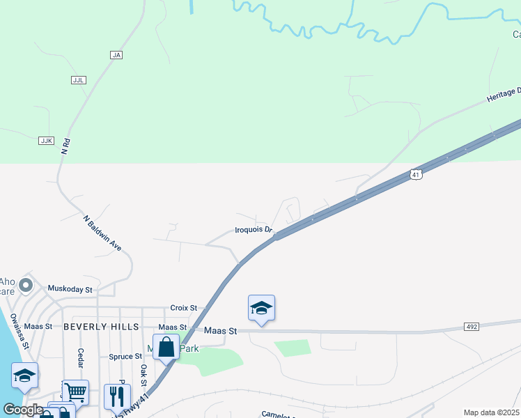 map of restaurants, bars, coffee shops, grocery stores, and more near 100-198 Sioux Court in Negaunee