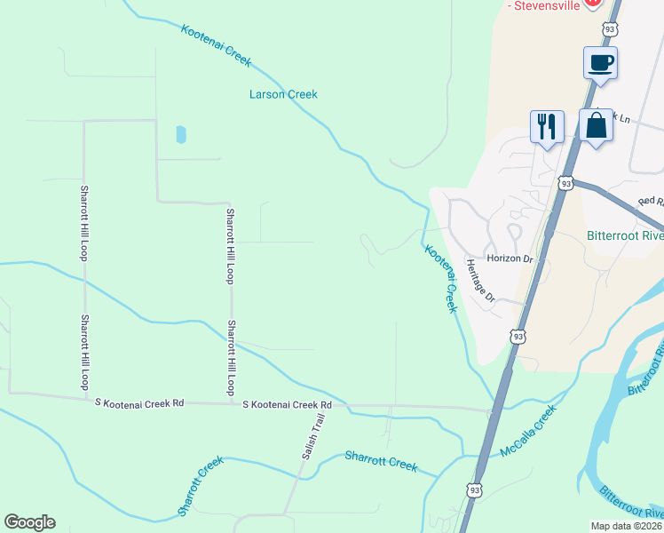 map of restaurants, bars, coffee shops, grocery stores, and more near 157 Grey Eagle Road in Stevensville