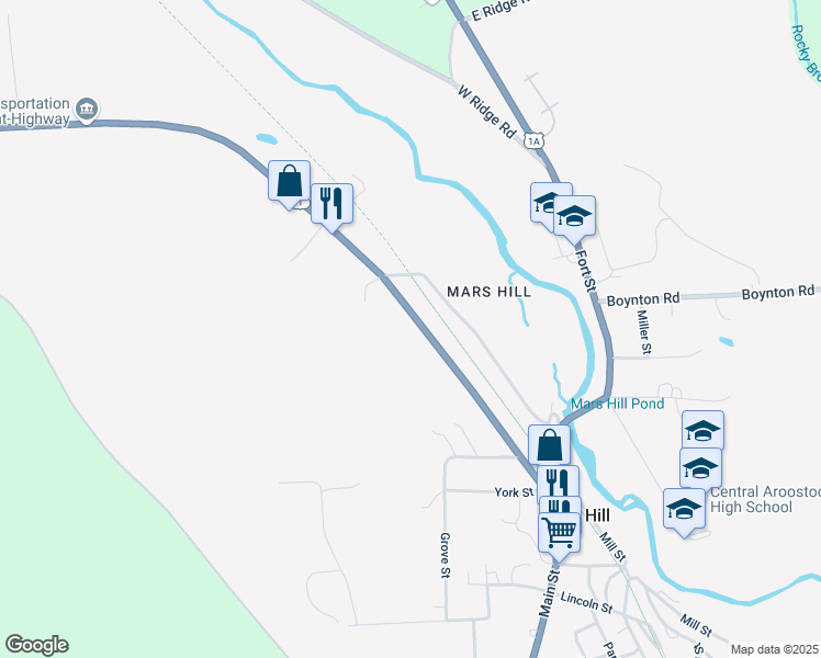 map of restaurants, bars, coffee shops, grocery stores, and more near 55 Benjamin Street in Mars Hill