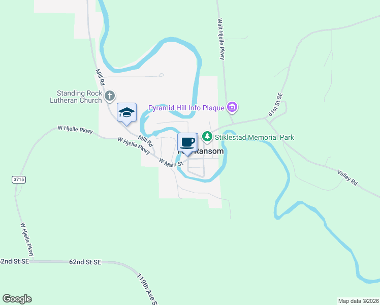 map of restaurants, bars, coffee shops, grocery stores, and more near 200-204 North 1st Street in Fort Ransom
