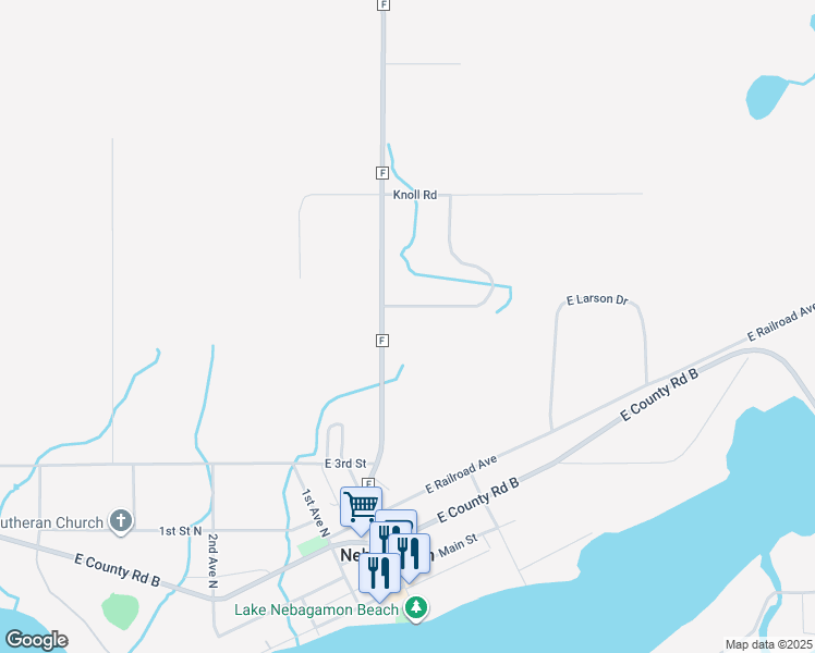 map of restaurants, bars, coffee shops, grocery stores, and more near 6694 South Woodland Trail in Lake Nebagamon