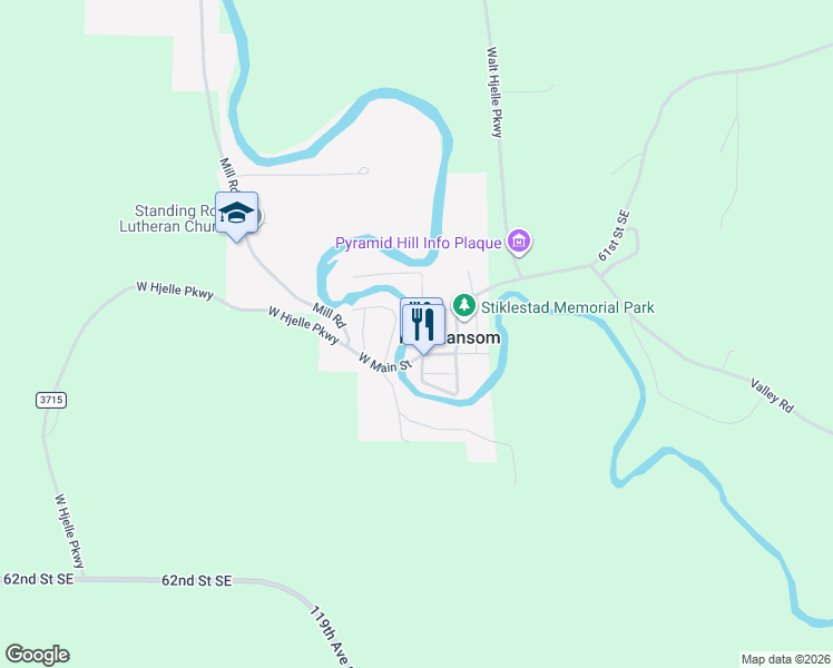 map of restaurants, bars, coffee shops, grocery stores, and more near 200 North 1st Street in Fort Ransom