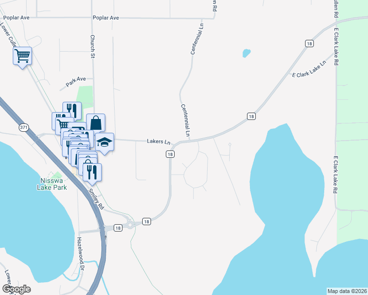map of restaurants, bars, coffee shops, grocery stores, and more near 5811 Co Road 18 in Nisswa