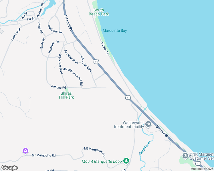 map of restaurants, bars, coffee shops, grocery stores, and more near 1001 Allouez Road in Marquette