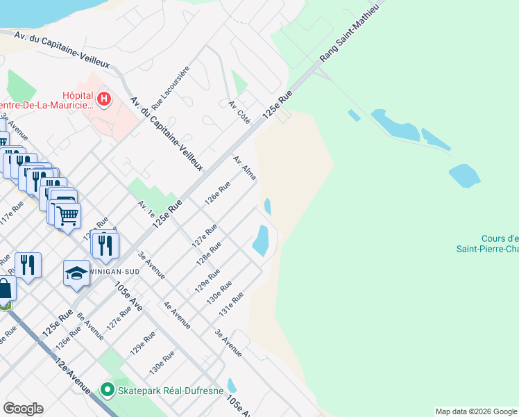 map of restaurants, bars, coffee shops, grocery stores, and more near 95 Chemin du Lac Loranger in Shawinigan