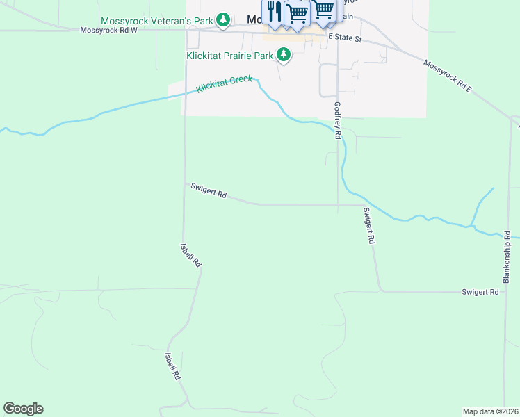 map of restaurants, bars, coffee shops, grocery stores, and more near 148 Swigert Road in Mossyrock