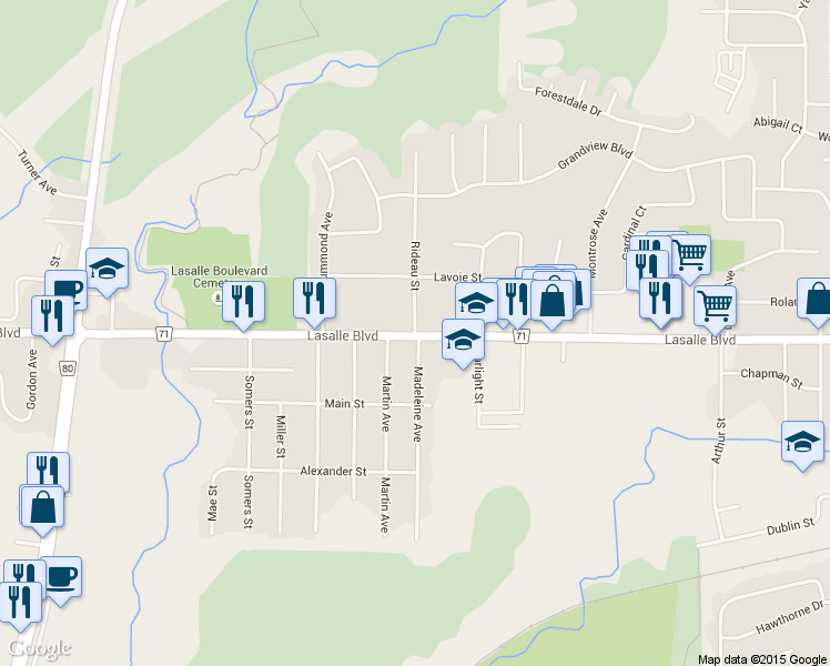 map of restaurants, bars, coffee shops, grocery stores, and more near 1164 Rideau Street in Greater Sudbury