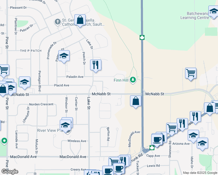 map of restaurants, bars, coffee shops, grocery stores, and more near 18 Crystal Place in Sault Ste. Marie