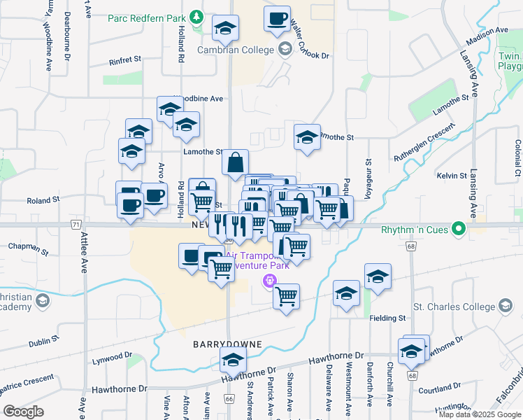 map of restaurants, bars, coffee shops, grocery stores, and more near 1486 Lasalle Boulevard in Greater Sudbury