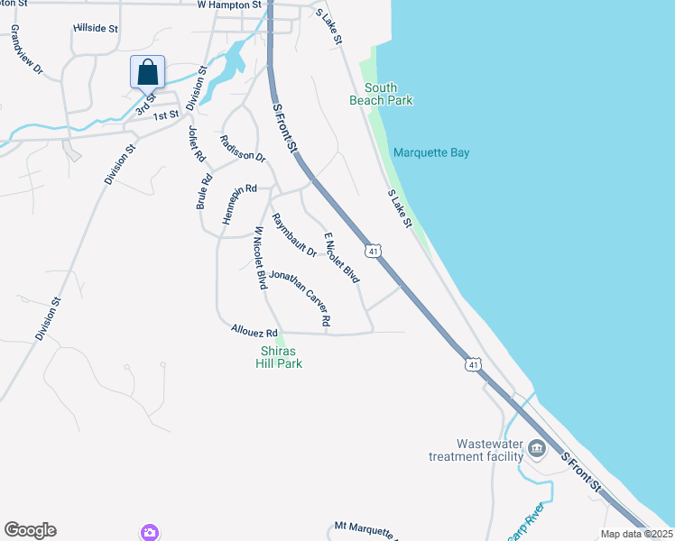 map of restaurants, bars, coffee shops, grocery stores, and more near 16-34 East Nicolet Boulevard in Marquette