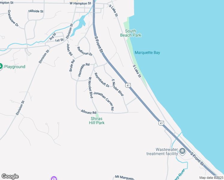 map of restaurants, bars, coffee shops, grocery stores, and more near 16 East Nicolet Boulevard in Marquette