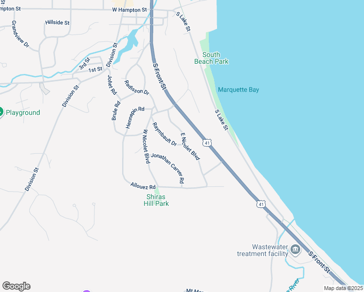 map of restaurants, bars, coffee shops, grocery stores, and more near 16 East Nicolet Boulevard in Marquette