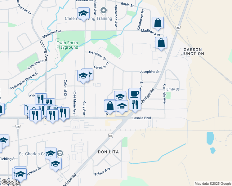 map of restaurants, bars, coffee shops, grocery stores, and more near 1262 Grenadier Drive in Greater Sudbury