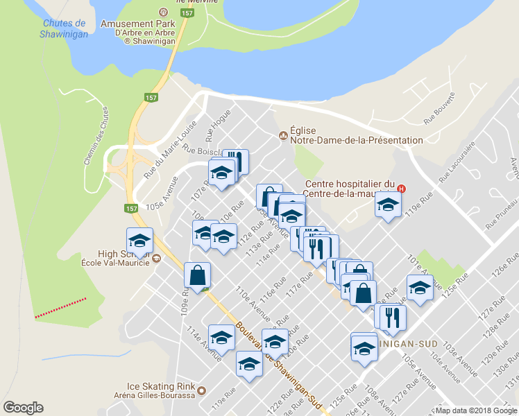 map of restaurants, bars, coffee shops, grocery stores, and more near 1117 5e Avenue in Shawinigan