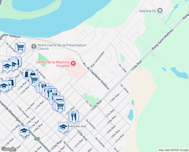 map of restaurants, bars, coffee shops, grocery stores, and more near 2090 Avenue du Capitaine-Veilleux in Shawinigan