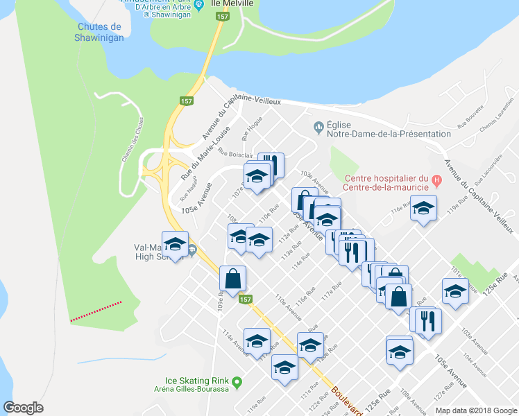 map of restaurants, bars, coffee shops, grocery stores, and more near 900 6 Ave in Shawinigan