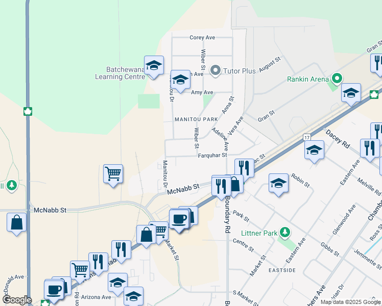 map of restaurants, bars, coffee shops, grocery stores, and more near 112 Farquhar Street in Sault Ste. Marie