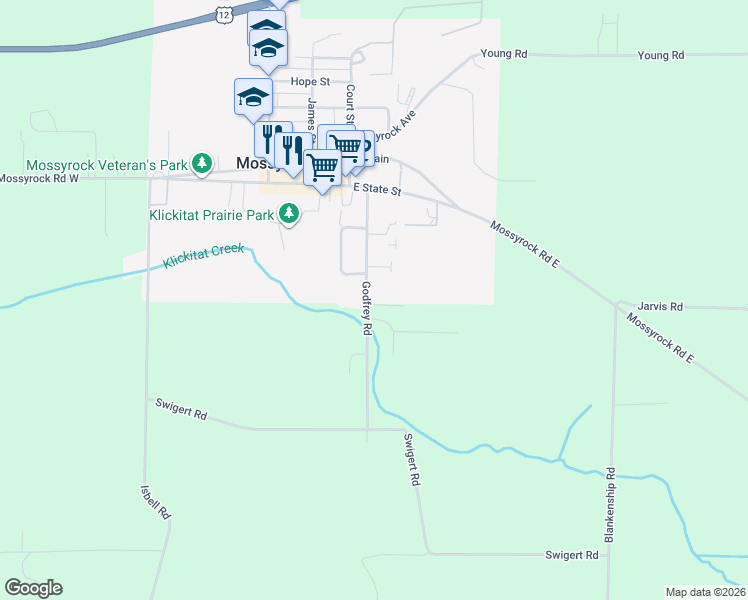 map of restaurants, bars, coffee shops, grocery stores, and more near 120 Godfrey Road in Mossyrock
