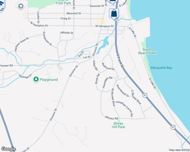 map of restaurants, bars, coffee shops, grocery stores, and more near 606 Brule Road in Marquette