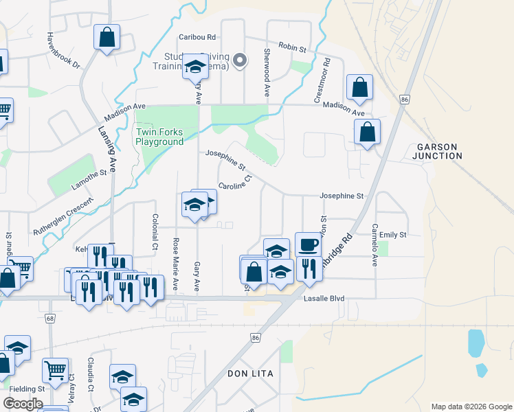 map of restaurants, bars, coffee shops, grocery stores, and more near 1309 Diane Street in Sudbury