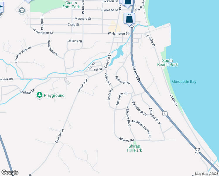 map of restaurants, bars, coffee shops, grocery stores, and more near 606-620 Brule Road in Marquette