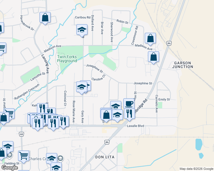 map of restaurants, bars, coffee shops, grocery stores, and more near 1315 Diane Street in Sudbury