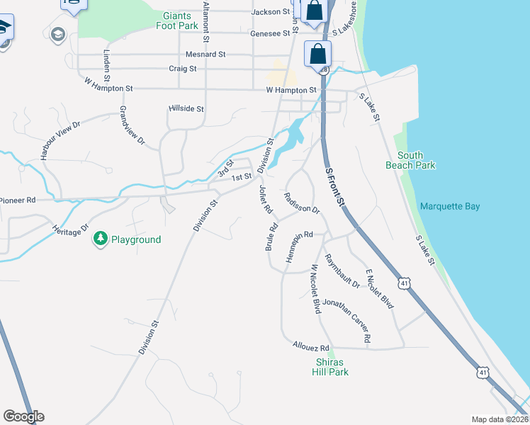 map of restaurants, bars, coffee shops, grocery stores, and more near 1209 Joliet Road in Marquette