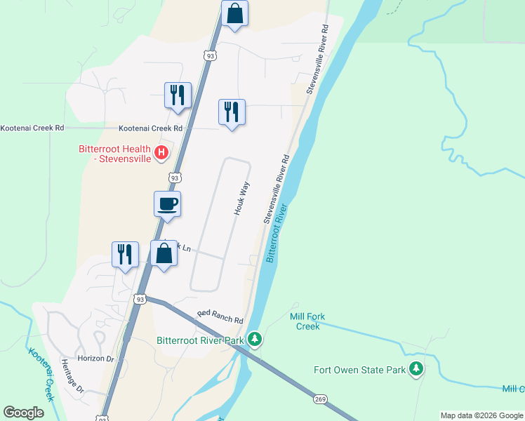 map of restaurants, bars, coffee shops, grocery stores, and more near 3979 Stevensville River Road in Stevensville