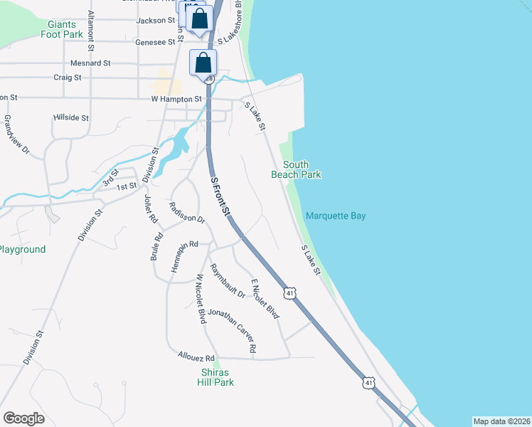 map of restaurants, bars, coffee shops, grocery stores, and more near 6 Marquette Drive in Marquette