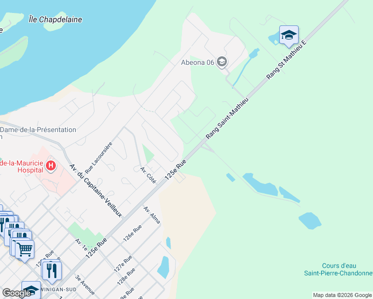 map of restaurants, bars, coffee shops, grocery stores, and more near 2420 Rue du Prieuré in Shawinigan