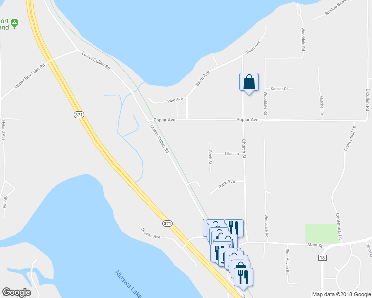 map of restaurants, bars, coffee shops, grocery stores, and more near 5147 Poplar Avenue in Nisswa