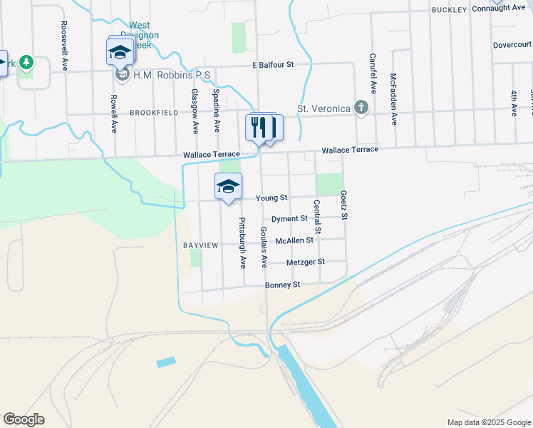 map of restaurants, bars, coffee shops, grocery stores, and more near 166 Goulais Avenue in Sault Ste. Marie