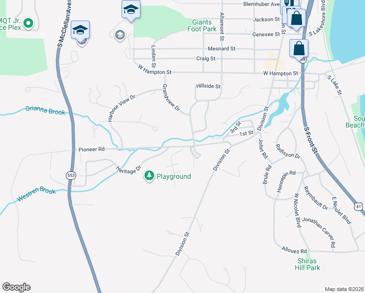 map of restaurants, bars, coffee shops, grocery stores, and more near 1900 Freedom Drive in Marquette