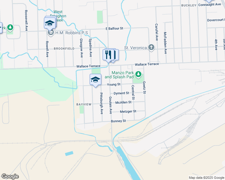 map of restaurants, bars, coffee shops, grocery stores, and more near 166 Goulais Avenue in Sault Ste. Marie