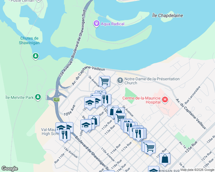 map of restaurants, bars, coffee shops, grocery stores, and more near 269 Rue Boisclair in Shawinigan