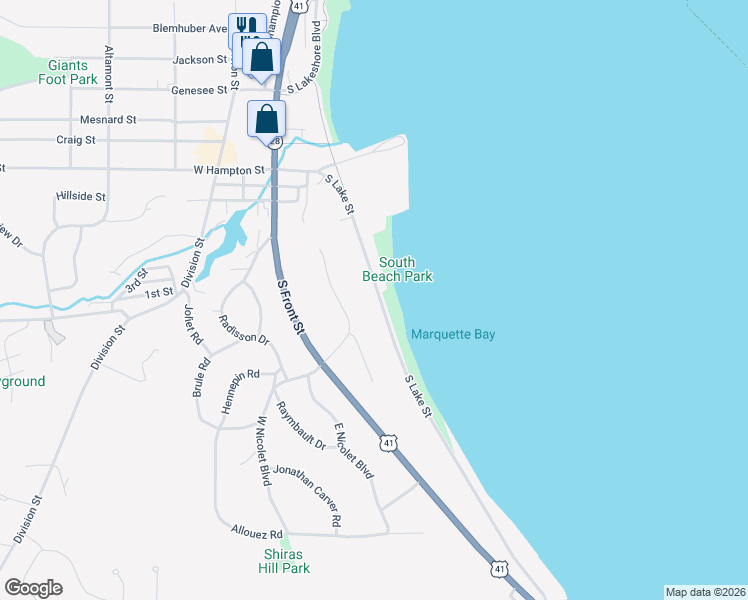 map of restaurants, bars, coffee shops, grocery stores, and more near 816 South Lake Street in Marquette
